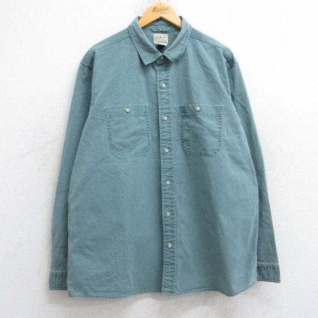 【20%OFF】XL★古着 エルエルビーン LLBEAN 長袖 ブランド シャツ メンズ 00年代 00s 大きいサイズ コットン 薄緑系 グリーン 25oct18 中古 トップス