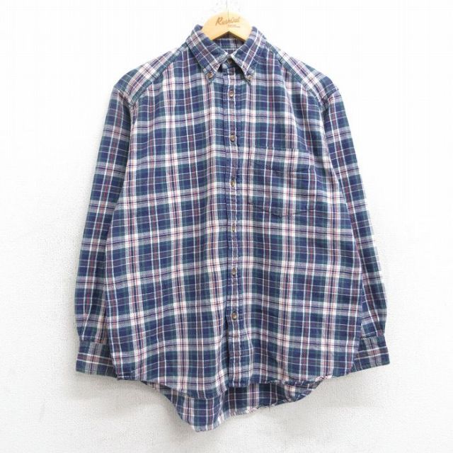 L★古着 ギャップ GAP 長袖 ブランド シャツ メンズ 00年代 00s コットン ボタンダウン 紺他 ネイビー チェック 25oct18 中古 トップス