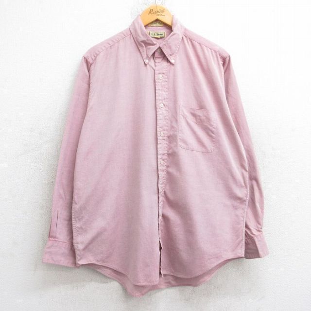 L★古着 エルエルビーン LLBEAN 長袖 ブランド シャツ メンズ 90年代 90s コットン ボタンダウン ピンク系 25oct18 中古 トップス