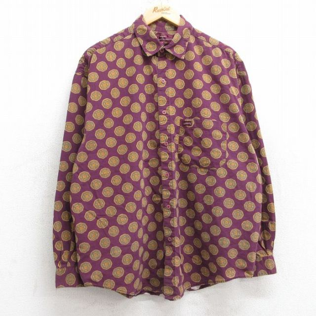 XL★古着 ゲス GUESS 長袖 ブランド シャツ メンズ 総柄 コットン エンジ 25oct18 中古 トップス