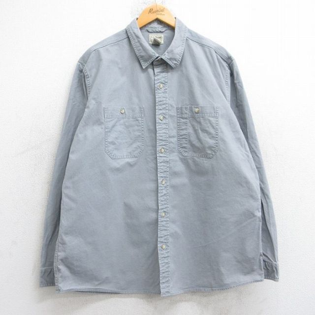 XL★古着 エルエルビーン LLBEAN 長袖 ブランド シャツ メンズ 00年代 00s 大きいサイズ ロング丈 コットン グレー 25oct20 中古 トップス