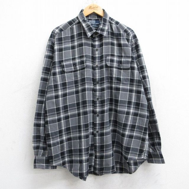 XL★古着 ラルフローレン Ralph Lauren 長袖 ブランド シャツ メンズ 90年代 90s HALPERN 大きいサイズ ロング丈 USA製 グレー他 チェック 【spe】 25oct20 中古 トップス
