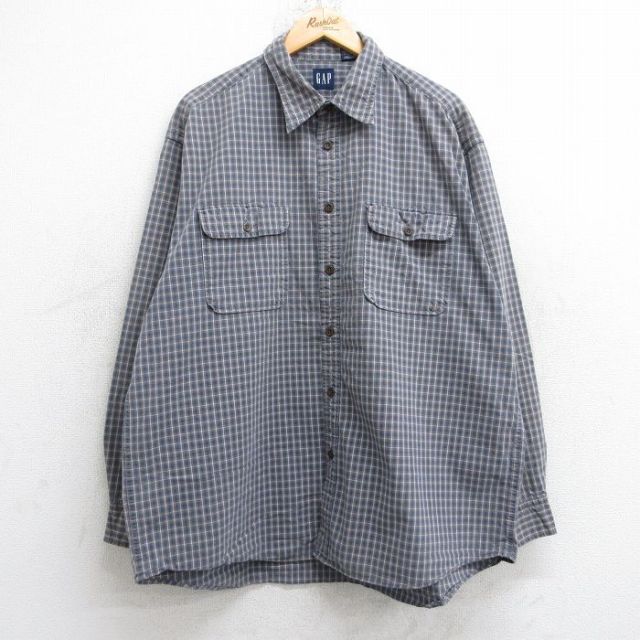 【20%OFF】XL★古着 ギャップ GAP 長袖 ブランド シャツ メンズ 00年代 00s 大きいサイズ コットン 茶系他 ブラウン チェック 25oct20 中古 トップス