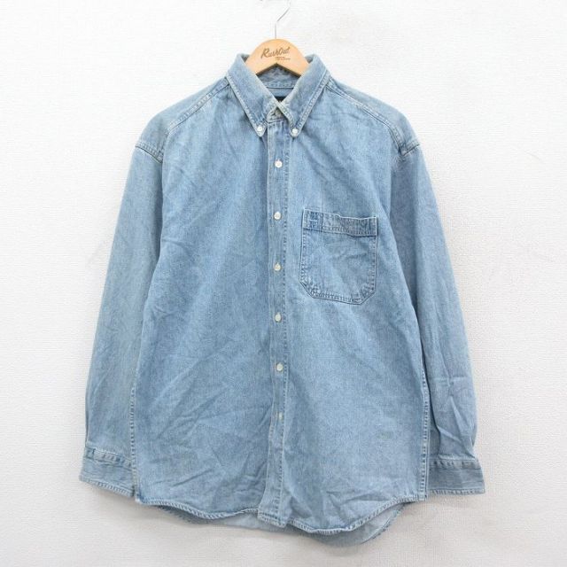 【20%OFF】L★古着 ギャップ GAP 長袖 ブランド シャツ メンズ 00年代 00s コットン ボタンダウン 薄紺 ネイビー デニム 25oct22 中古 トップス