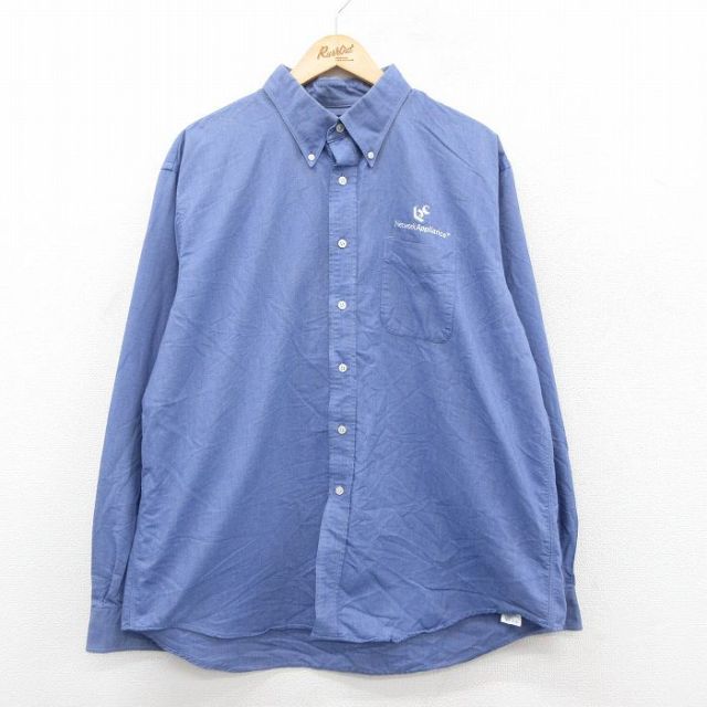 XL★古着 ランズエンド 長袖 ブランド シャツ メンズ 00年代 00s ネットワークアプライス オックスフォード ボタンダウン 薄紺 ネイビー 25oct22 中古 トップス