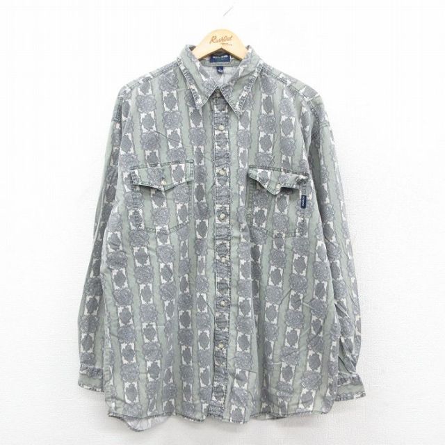 【50%OFF】ゲス 長袖シャツ 総柄 グリーン XL | 古着