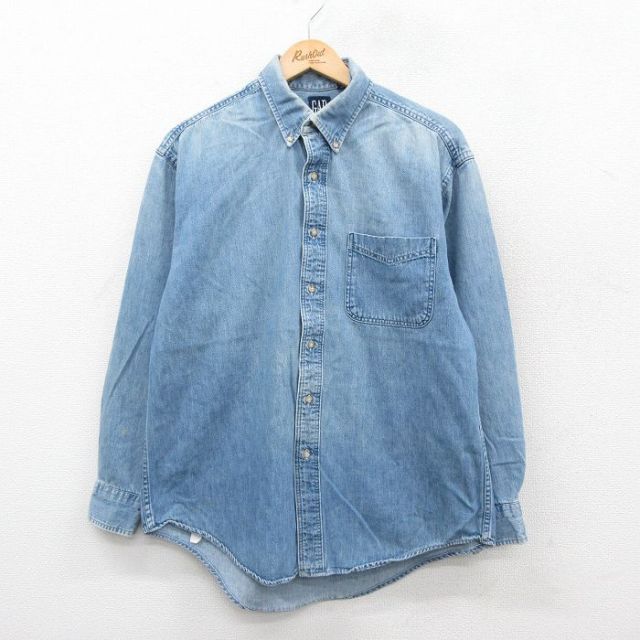 L★古着 ギャップ GAP 長袖 ブランド シャツ メンズ 90年代 90s コットン ボタンダウン USA製 紺 ネイビー デニム 25oct22 中古 トップス