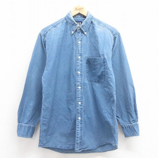 M★古着 ギャップ GAP 長袖 ブランド シャツ メンズ 90年代 90s コットン ボタンダウン 紺 ネイビー 25oct23 中古 トップス