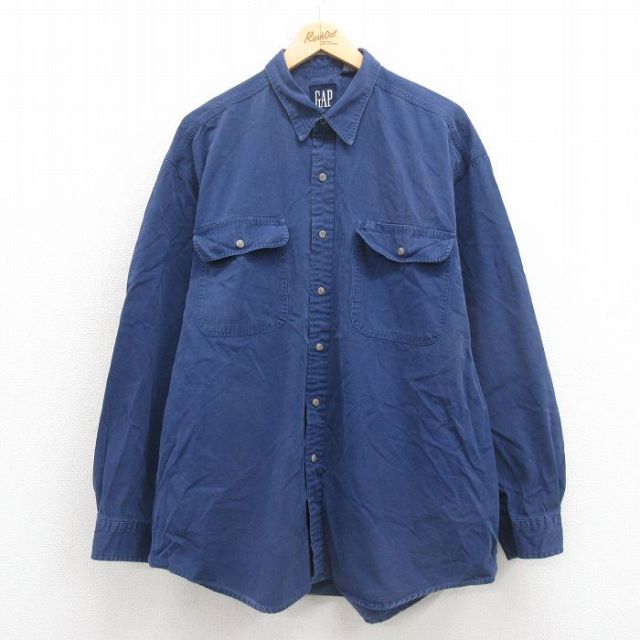 XL★古着 ギャップ GAP 長袖 ブランド シャツ メンズ 90年代 90s 大きいサイズ コットン 紺 ネイビー 25oct23 中古 トップス