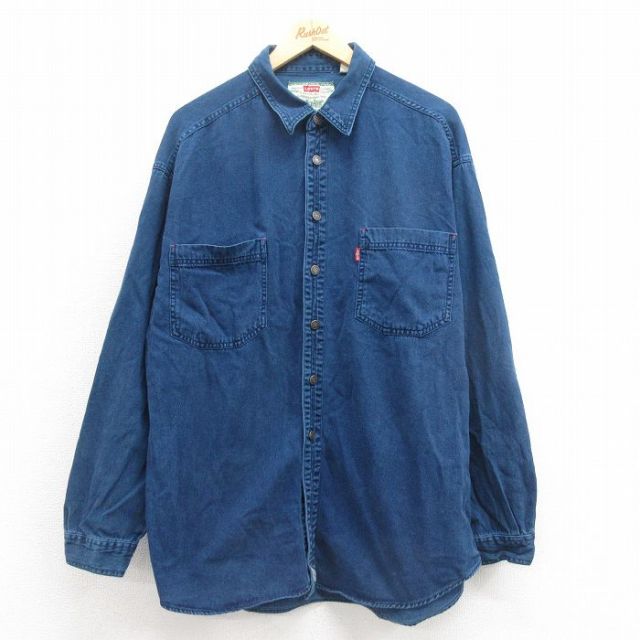 XL★古着 リーバイス Levis 長袖 ブランド シャツ メンズ 00年代 00s 大きいサイズ コットン 紺 ネイビー デニム 25oct23 中古 トップス