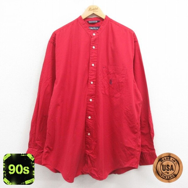 ノーティカ 90s 長袖シャツ ワンポイントロゴ レッド XL | 古着