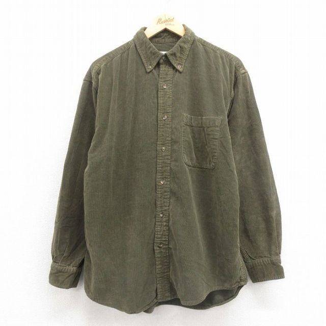 XL★古着 エディーバウアー 長袖 ブランド シャツ メンズ 00年代 00s コーデュロイ コットン ボタンダウン 緑 グリーン 25oct23 中古 トップス