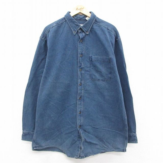 【20%OFF】XL★古着 エルエルビーン LLBEAN 長袖 ブランド シャツ メンズ 90年代 90s 大きいサイズ ロング丈 コットン 紺 ネイビー 【spe】 25oct23 中古 トップス