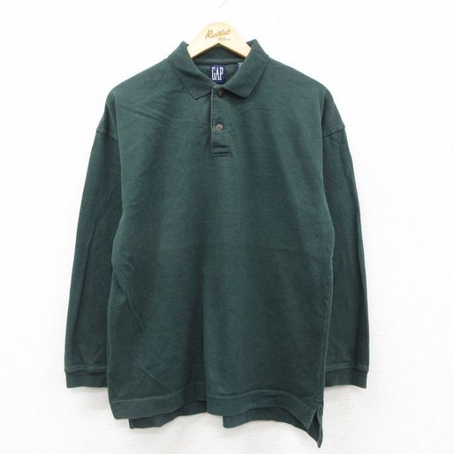 L★古着 ギャップ GAP 長袖 ブランド ポロ シャツ メンズ 90年代 90s コットン 緑 グリーン 25oct23 中古 トップス