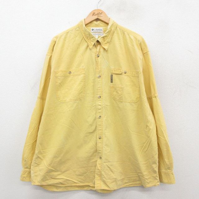 XL★古着 コロンビア COLUMBIA 長袖 ブランド シャツ メンズ 00年代 00s 大きいサイズ ロング丈 コットン 黄 イエロー 25oct23 中古 トップス
