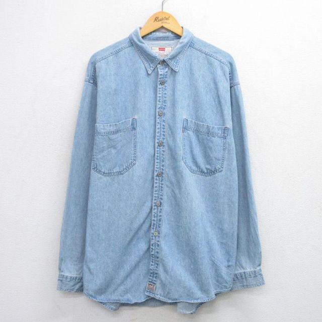 XL★古着 リーバイス Levis 長袖 ブランド シャツ メンズ 00年代 00s 大きいサイズ 薄紺 ネイビー デニム 25oct24 中古 トップス