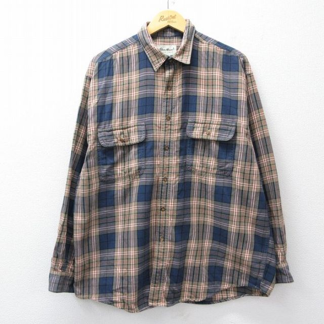 XL★古着 エディーバウアー 長袖 ブランド シャツ メンズ 00年代 00s コットン ベージュ他 カーキ タータン チェック 25oct27 中古 トップス