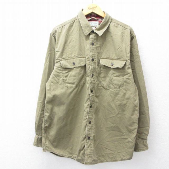XL★古着 エルエルビーン LLBEAN 長袖 ブランド シャツ メンズ 00年代 00s コットン ベージュ系 カーキ 内側フランネル 25oct27 中古 トップス