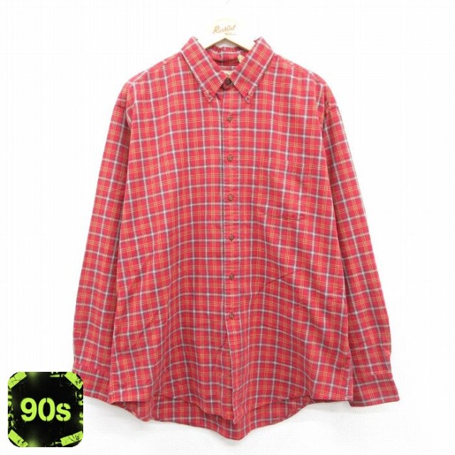 【50%OFF】エルエルビーン 90s 長袖シャツ チェック レッド XL | 古着