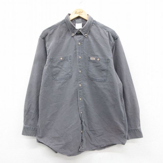 XL★古着 カーハート Carhartt 長袖 ブランド シャツ メンズ 00年代 00s ロング丈 ボタンダウン グレー 25oct31 中古 トップス