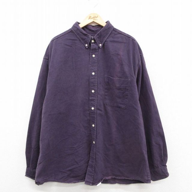 XL★古着 エディーバウアー 長袖 ブランド シャツ メンズ 00年代 00s 大きいサイズ ロング丈 コットン ボタンダウン 紫 パープル 25oct31 中古 トップス