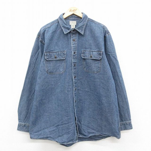 【20%OFF】XL★古着 エルエルビーン LLBEAN 長袖 ブランド シャツ メンズ 00年代 00s 紺 ネイビー デニム 25oct31 中古 トップス