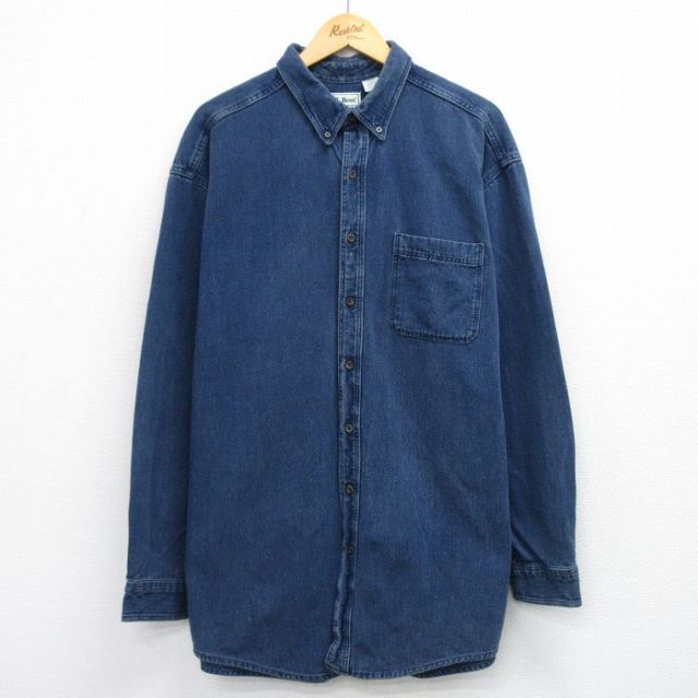 XL★古着 エルエルビーン LLBEAN 長袖 ブランド シャツ メンズ 90年代 90s 大きいサイズ ロング丈 コットン ボタンダウン USA製 紺 ネイビー 【spe】 25nov04 中古 トップス