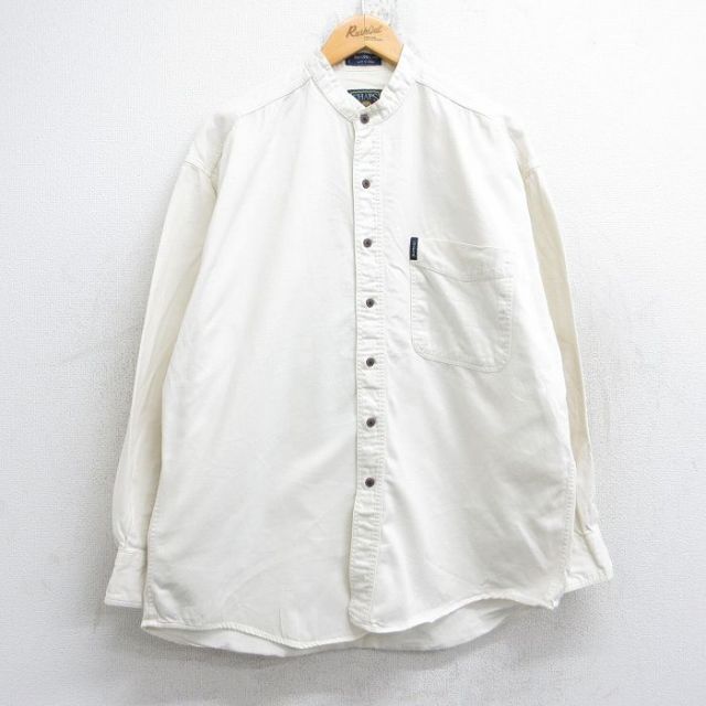 XL★古着 ラルフローレン Ralph Lauren チャップス 長袖 ブランド シャツ メンズ 80年代 80s 大きいサイズ コットン ノーカラー 生成り 25nov05 中古 トップス