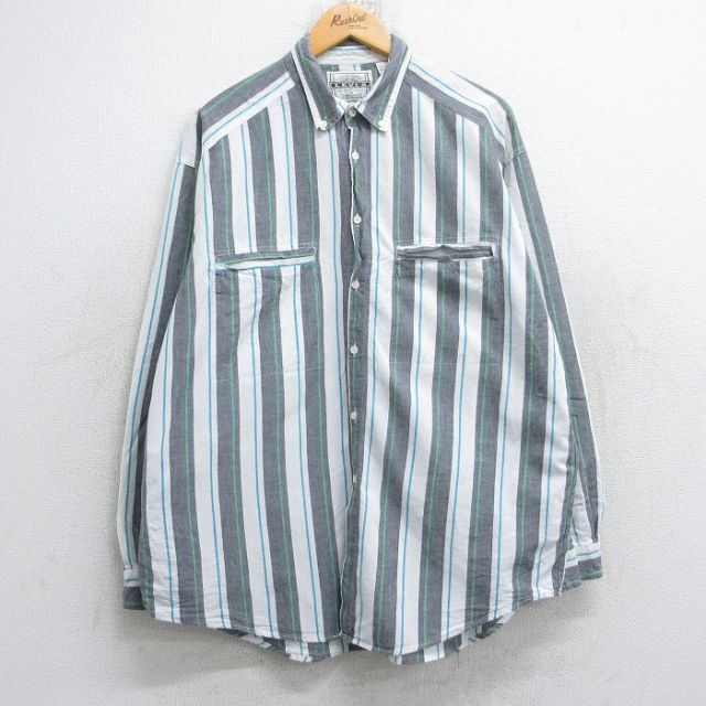 XL★古着 リーバイス Levis 長袖 ブランド シャツ メンズ 90年代 90s コットン ボタンダウン グレー他 ストライプ 25nov05 中古 トップス