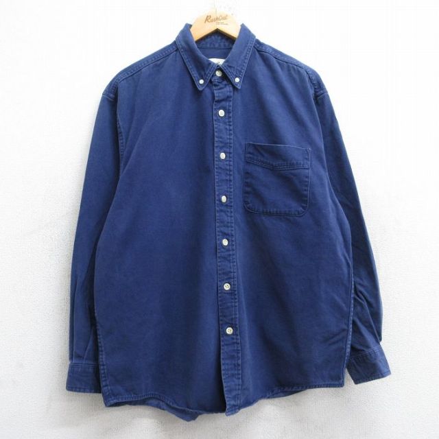 XL★古着 エディーバウアー 長袖 ブランド シャツ メンズ 00年代 00s コットン ボタンダウン 紺 ネイビー 25nov05 中古 トップス