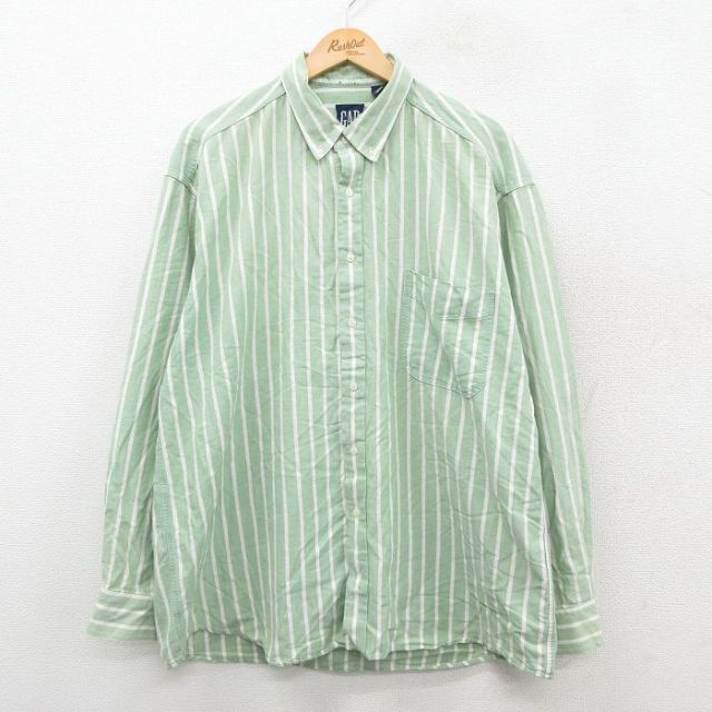ギャップ 90s 長袖シャツ ストライプ グリーン XL | 古着