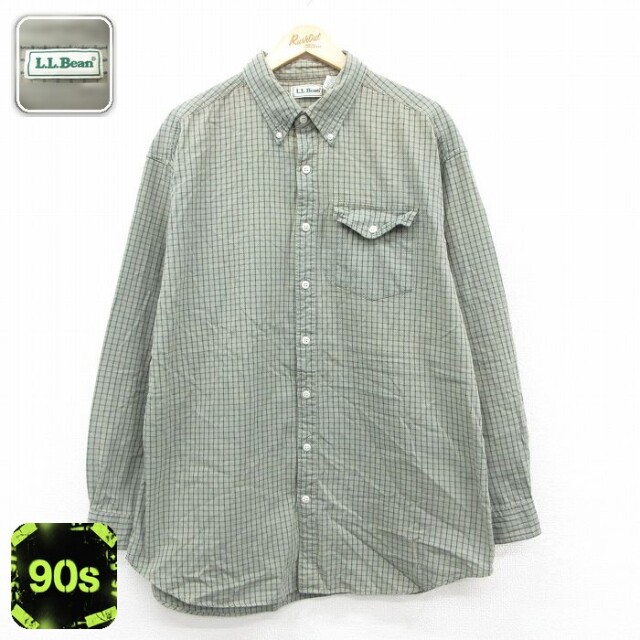 【50%OFF】エルエルビーン 90s 長袖シャツ チェック グリーン XL | 古着