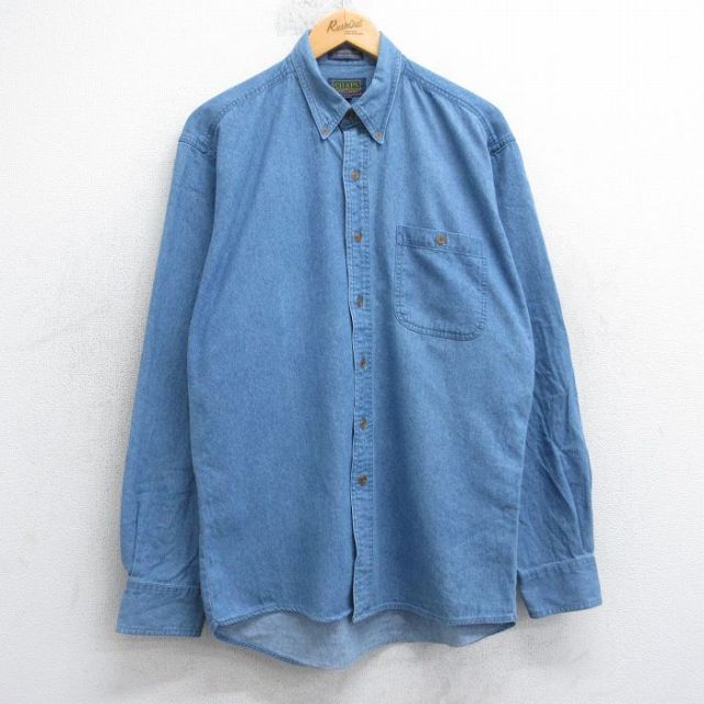 L★古着 ラルフローレン チャップス 長袖 ブランド シャツ メンズ 80年代 80s コットン ボタンダウン 紺 デニム【spe】 25nov15