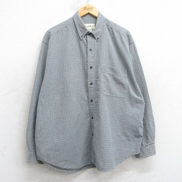 XL★古着 エディーバウアー 長袖 ブランド シャツ メンズ 00年代 00s コットン ボタンダウン 薄ベージュ他 チェック 25nov15