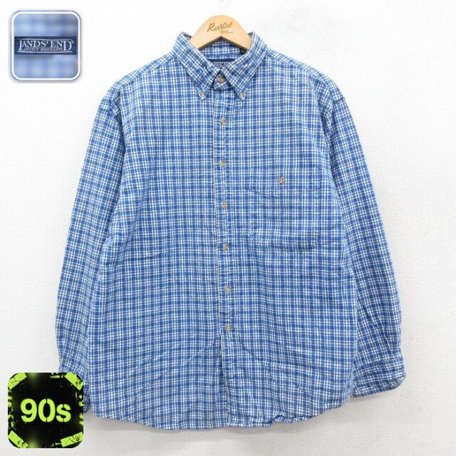 【50%OFF】ランズエンド 90s 長袖シャツ チェック ブルー L | 古着