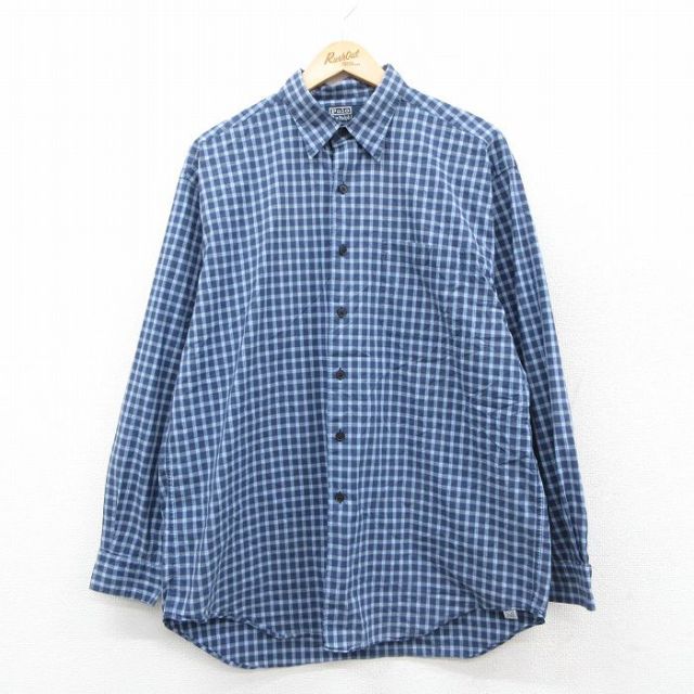 XL★古着 ラルフローレン 長袖 ブランド シャツ メンズ 90年代 90s KINDRED 紺他 チェック 25nov18