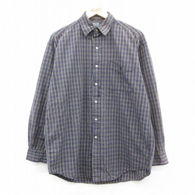 XL★古着 ラルフローレン 長袖 ブランド シャツ メンズ 90年代 90s ワンポイントロゴ BRADFIELD コットン 紺他 チェック【spe】 25nov18