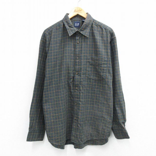 XL★古着 ギャップ GAP 長袖 ブランド シャツ メンズ 00年代 00s コットン 緑他 チェック 25nov18