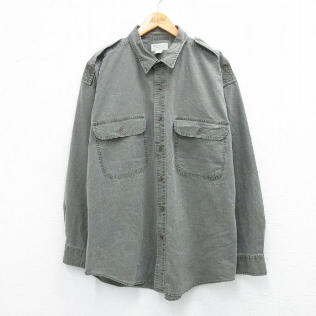 XL★古着 バナナリパブリック 長袖 ブランド シャツ メンズ 90年代 90s 大きいサイズ ロング丈 コットン 緑系【spe】 25nov18