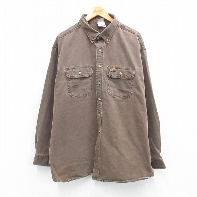 【20%OFF】XL★古着 カーハート 長袖 ブランド シャツ メンズ 00年代 00s 大きいサイズ ロング丈 コットン ボタンダウン 茶 25nov18