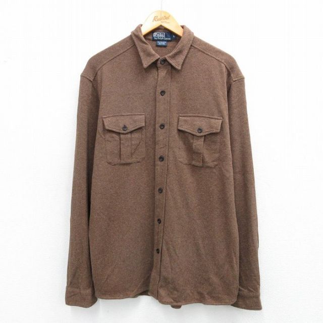 L★古着 ラルフローレン 長袖 ブランド シャツ メンズ 90年代 90s ヘリンボーン ヒジ当て アルパカ 茶【spe】 25nov18