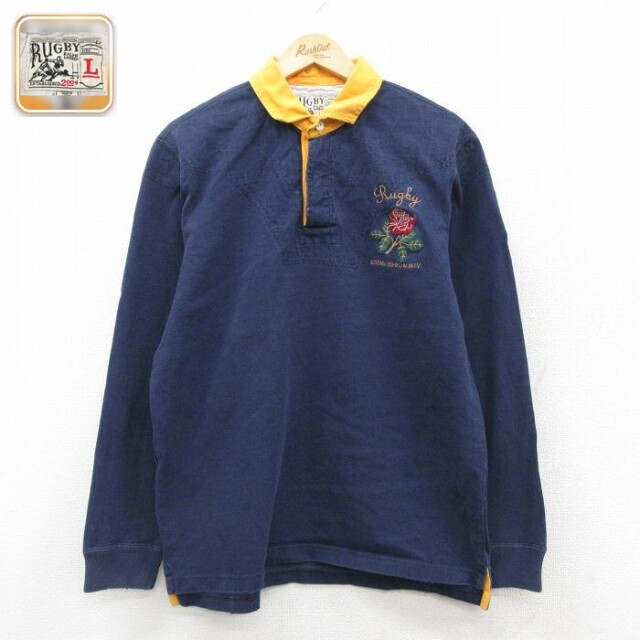 【50%OFF】ラルフローレン ラグビーラガーシャツ バラ ネイビー L | 古着