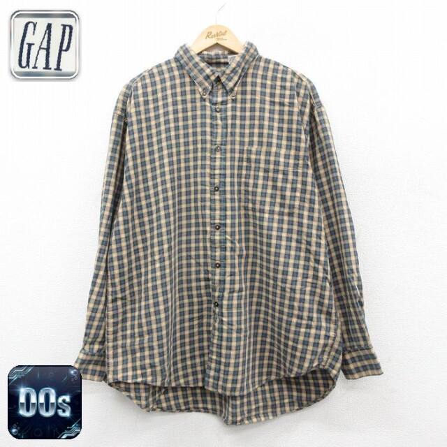【50%OFF】ギャップ 00s 長袖シャツ チェック ベージュ XL | 古着