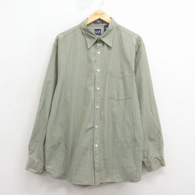【50%OFF】ギャップ 00s 長袖シャツ ストライプ グリーン XL | 古着