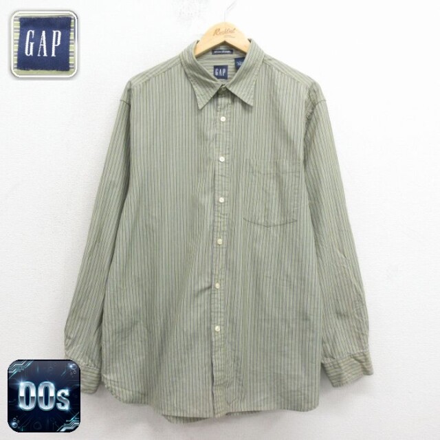 【50%OFF】ギャップ 00s 長袖シャツ ストライプ グリーン XL | 古着