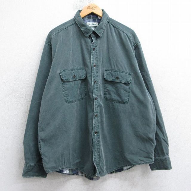 【50%OFF】エルエルビーン 90s 長袖シャツ 内側フランネル グリーン XL | 古着