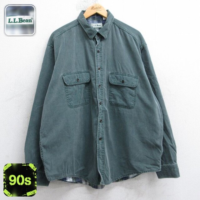 【50%OFF】エルエルビーン 90s 長袖シャツ 内側フランネル グリーン XL | 古着