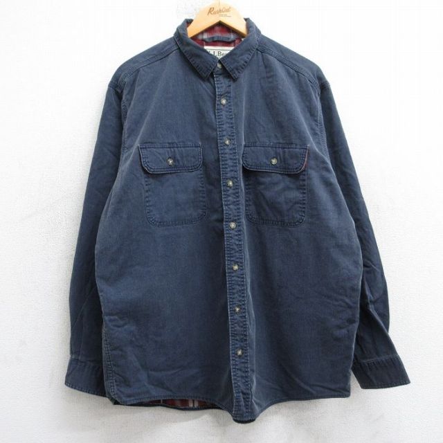 【20%OFF】XL★古着 エルエルビーン 長袖 ブランド シャツ メンズ 00年代 00s コットン カナダ製 紺 内側フランネル 25dec02