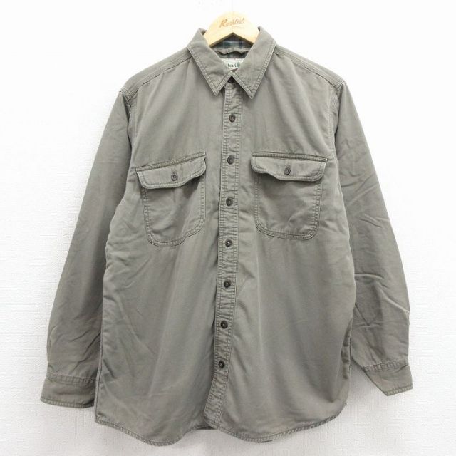 【20%OFF】L★古着 エルエルビーン 長袖 ブランド シャツ メンズ 00年代 00s コットン 薄緑 内側フランネル 25dec08
