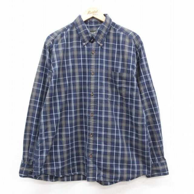 【20%OFF】XL★古着 エディーバウアー 長袖 ブランド シャツ メンズ コットン ボタンダウン 紺他 チェック 25dec09